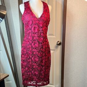 Guess Vibrant Pink Lace Midi Dress